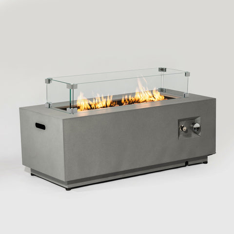 42" Propane Gas Fire Pit Table, 50000 Btu Rectangular Steel Fire Pit With Glass Wind Guard For Outside Patio Deck Garden Courtyard - Gray