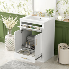 Modern Bathroom Vanity With Integrated Ceramic Sink, 2 Door Cabinet With Tip-Out Drawer