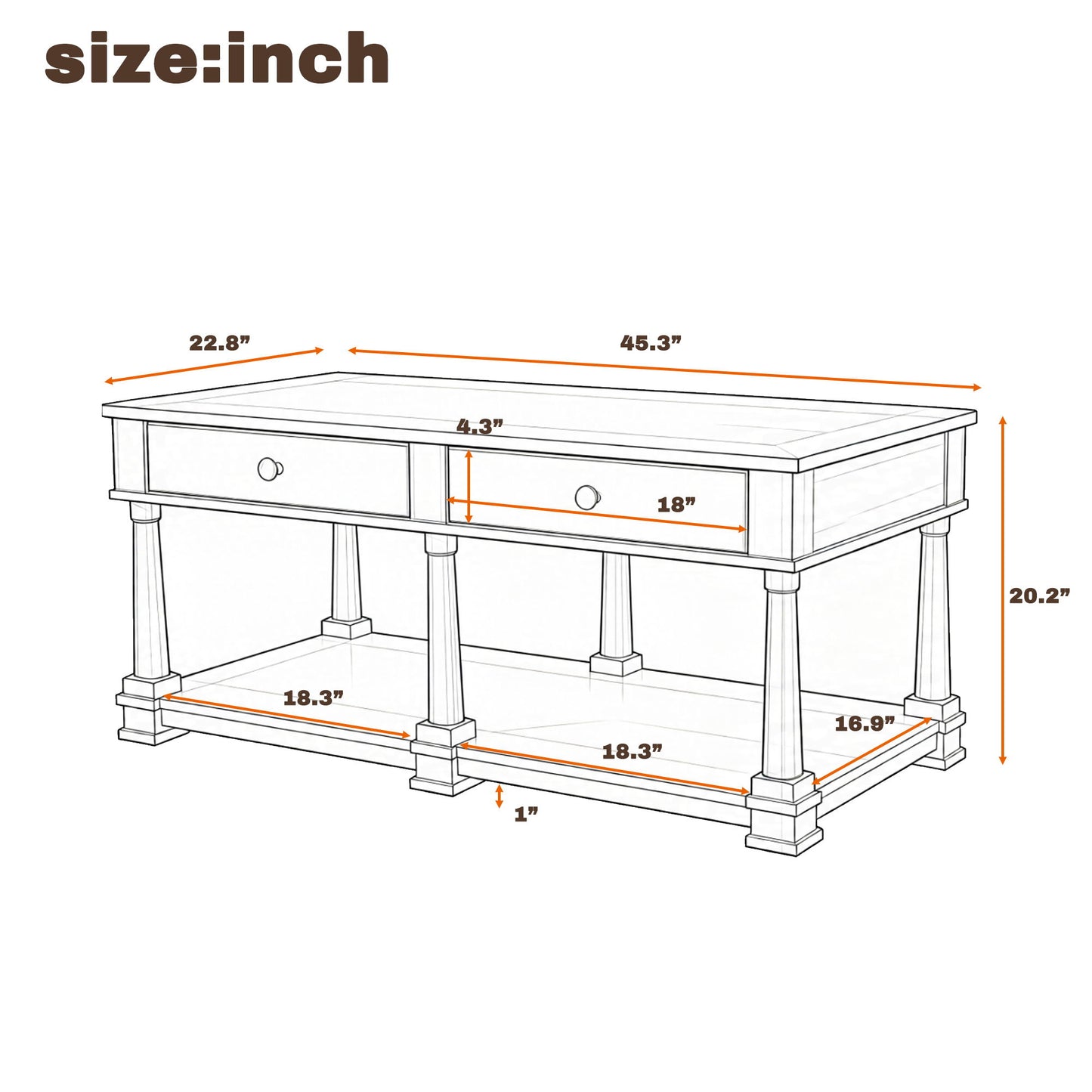 Coffee Table With 2 Storage Drawers & Lower Open Shelf
