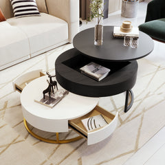 Modern Round Lift-Top Nesting Coffee Tables With 2 Drawers