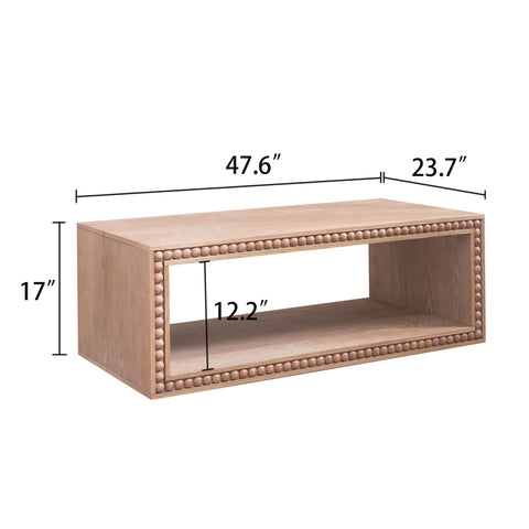Beaded Edge Coffee Table, Rectangular Center Table With Open Storage Shelf - Antique Natural / Light Natural / Natural