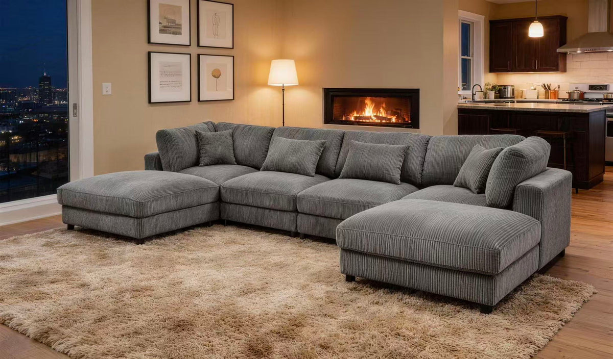 Upholstered Modular Sectional & Custom Configuration And Toss Pillows