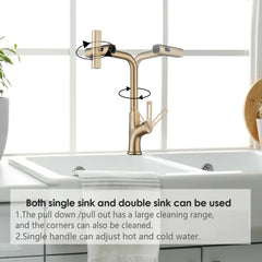 Kitchen Waterfall Faucet With Pull Down Sprayer, Single Handle, 360 Degree Rotating