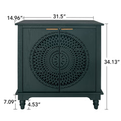 Hollow Carved 2 Door Accent Cabinet With Adjustable Shelf, Sideboard Buffet For Entryway, Living Room Or Bedroom - Blackish Green