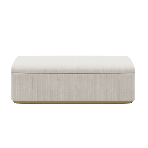 Chic Corduroy Upholstered Storage Ottoman With Vertical Stripe Design - Light Gray