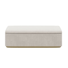 Chic Corduroy Upholstered Storage Ottoman With Vertical Stripe Design - Light Gray