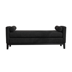 Elegant Upholstered Bench, Daybed, Ottoman With Wood Legs & 2 Bolster Pillows - Black Boucle