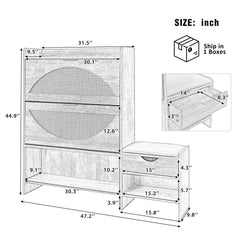 Shoe Storage Cabinet Rattan Shoe Storage Organizer With 2 Flip Drawers, A Storage Drawer And A Bench For Entryway, And Hallway - Light Brown