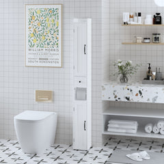 Slim Tall Bathroom Storage Cabinet With Adjustable Shelves, 2 Doors Freestanding Cabinet - White