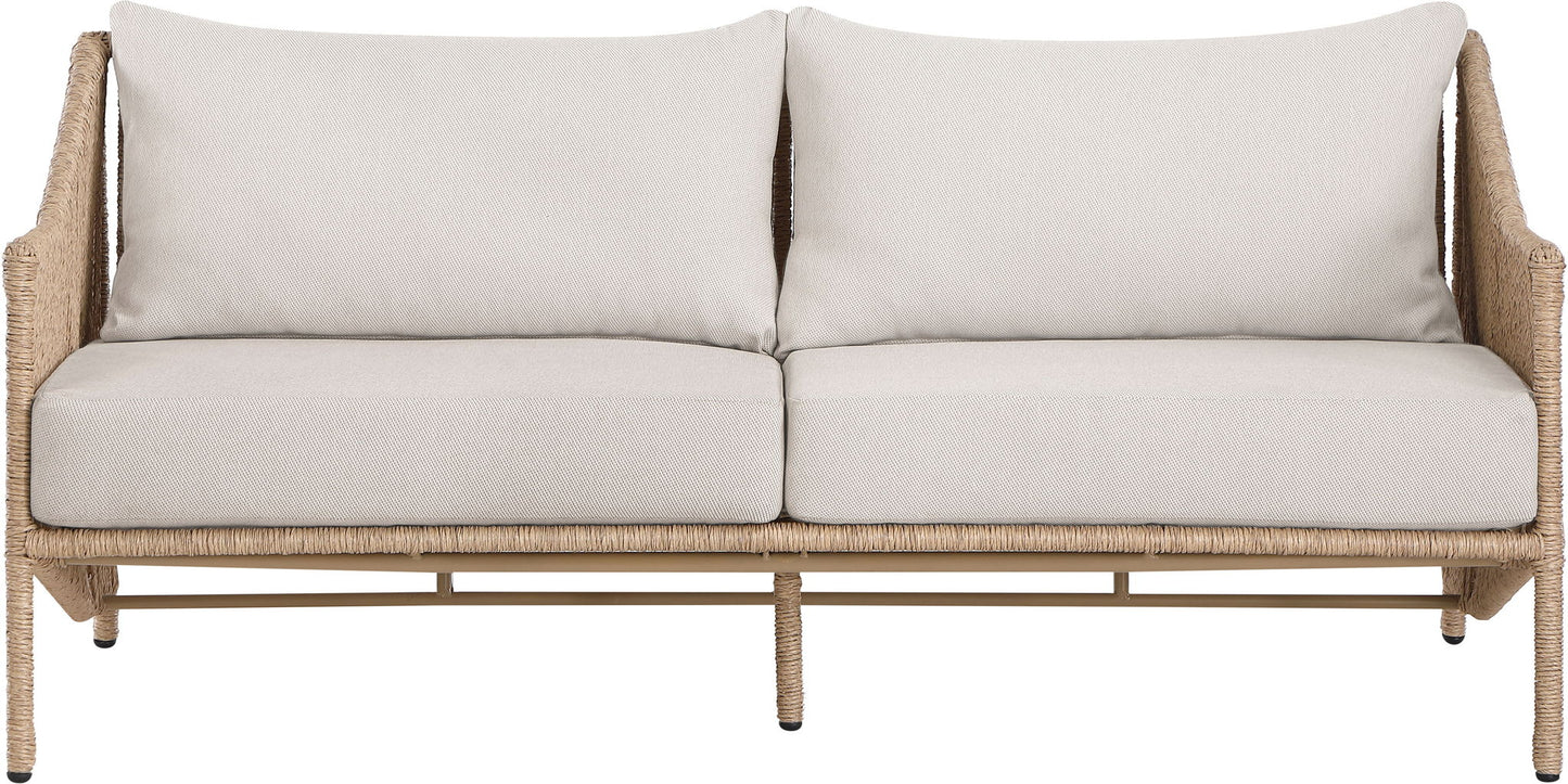 Coastline - Olefin Water Resistant Fabric And Wicker Outdoor Patio Loveseat - Beige