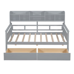 Daybed, Slat Support, With Bedside Shelves And 2 Drawers