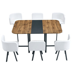 Modern Minimalist Marble Pattern Joinery Dining Table With Dining Chairs