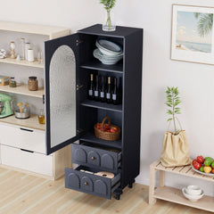 Tall Storage Cabinet With Tempered Glass Door, 2 Drawers And Adjustable Shelf