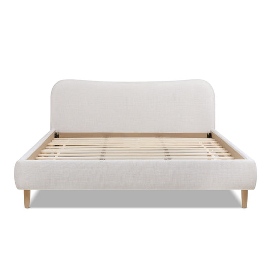 Roman - King Curved Headboard Upholstered Platform Bed - Light Beige