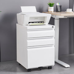 Contemporary Black 3 Drawer Mobile Filing Cabinet With Lock, Metal Office Storage For Legal / Letter Size