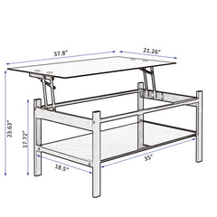 Glass Lift Top Coffee Table, Modern Simple 2-Layer Tempered Glass Coffee Table For Living Room - Black
