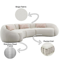 Sahara - Boucle Sectional Sofa With 3 Pillows - Beige