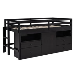 Loft Bed With 4 Drawers, Underneath Cabinet And Shelves