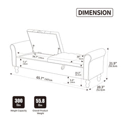 Napped Storage Bench With Rolled Armrest - Griege