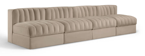 Rummi - Armless Velvet Performance Fabric Upholstered 4 Piece Modular Sofa