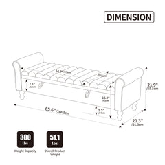 Wide Modern Upholstered Storage Bench With Rolled Armrest