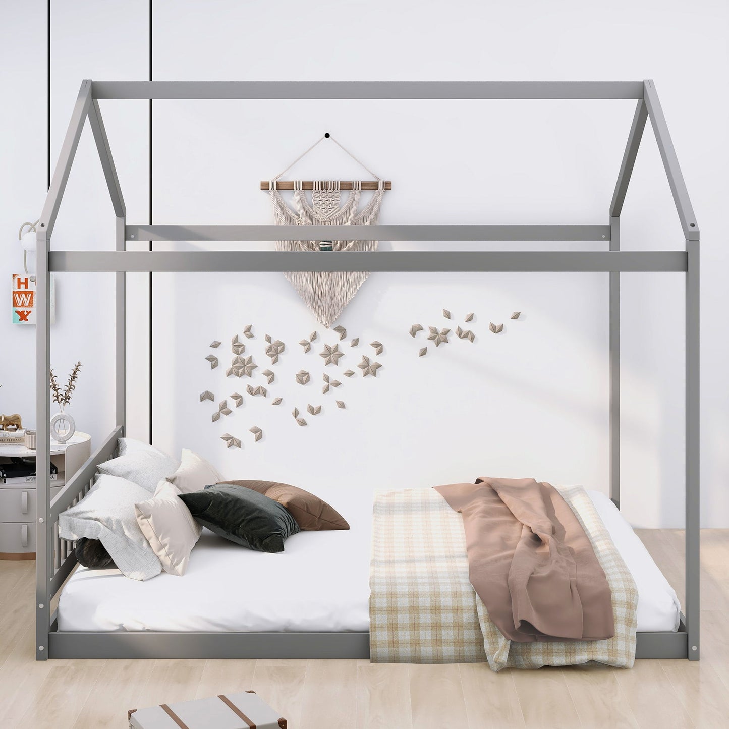 Wooden House Bed With Headboard