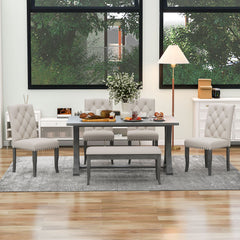 6 Piece Dining Set With Rectangular Trestle Table And 4 Upholstered Chairs And Bench - Antique Gray
