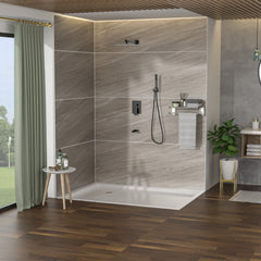 Wall Mounted Square Shower System With Waterfall Tub Spout, 12" Rainfall Shower Head And Handheld Shower - Matte Black