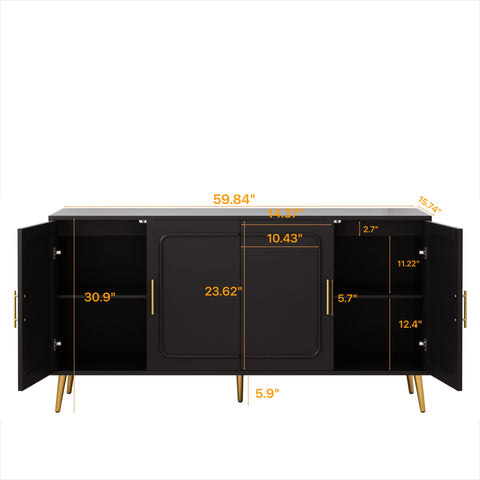 Vintage 4 Door Cabinet For Living Room - Black