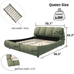 Luxury Upholstered Platform Bed With Oversized Padded Backrest And Solid Wood Frame