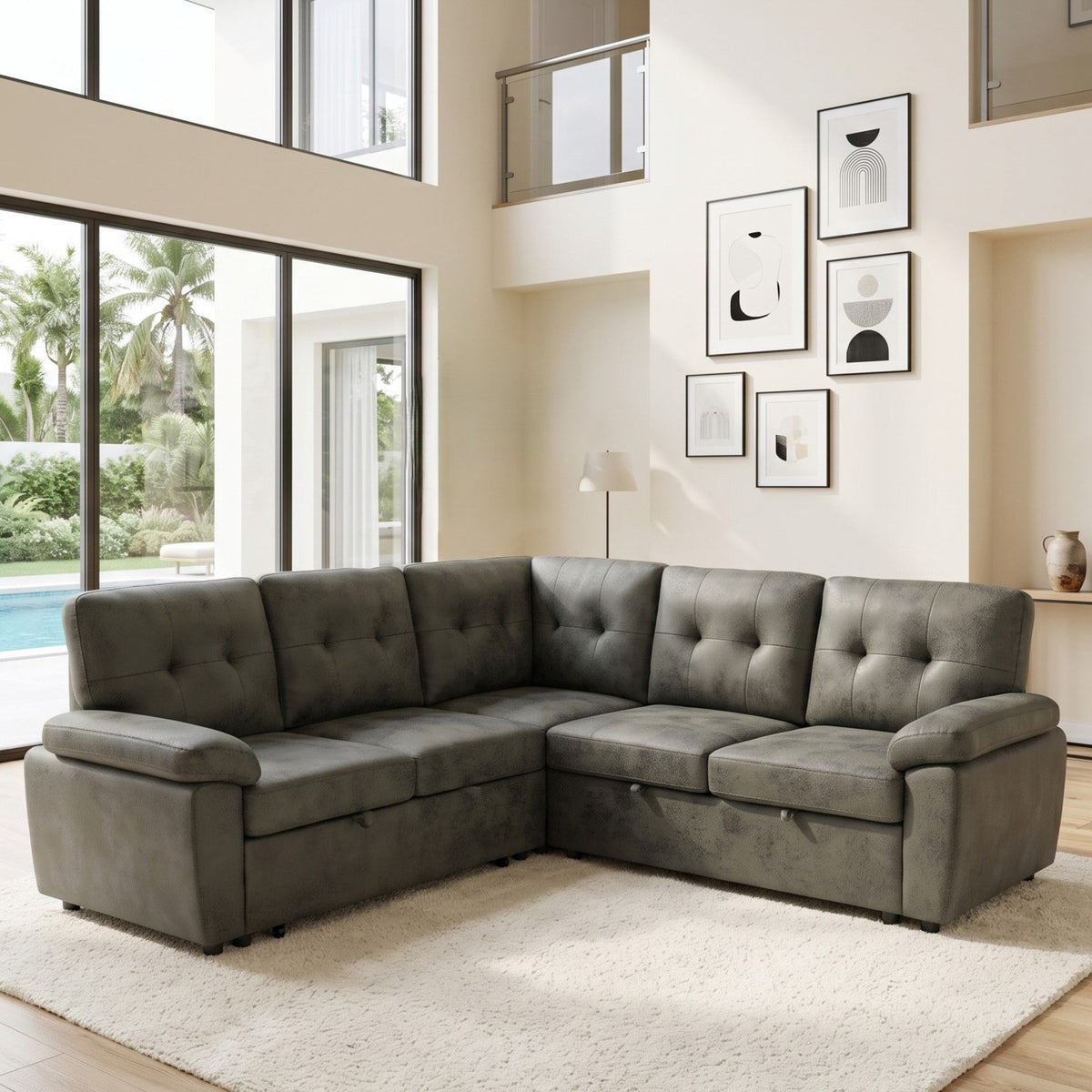 Convertible Sectional Sofa Bed & Pull Out Sleeper And Storage