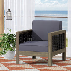 Outdoor Acacia Wood Club Chair With Wicker Accents