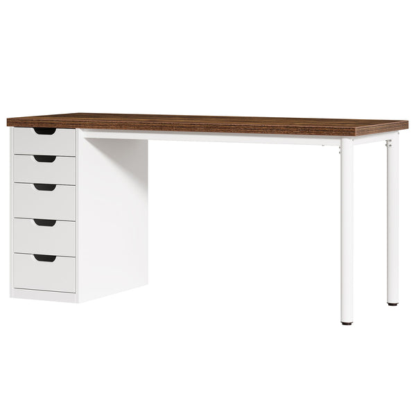 Computer Desk With 5 Drawers, Reversible Cabinet Design