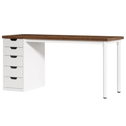 Computer Desk With 5 Drawers, Reversible Cabinet Design