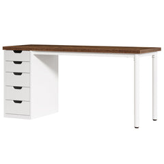 Computer Desk With 5 Drawers, Reversible Cabinet Design