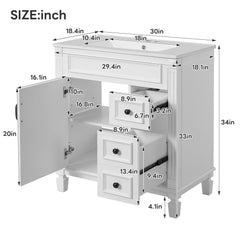 Bathroom Vanity With Sink, Cabinet With 2 Drawers And Adjustable Shelf