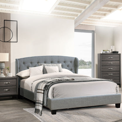 Queen Size Bed With Adjustable Button Tufted Headboard - Gray