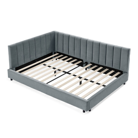 Mid-Century Upholstered Tufted Bed Frame With Backrest And Armrests