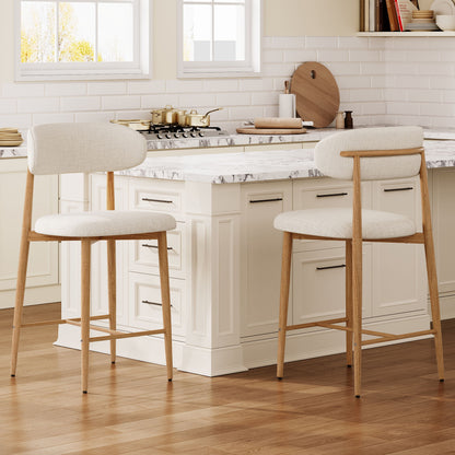 Upholstered Counter Height Bar Stools For Kitchen Island (Set of 2) - Beige