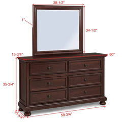 1 Piece Dresser, 6 Drawer Storage, Bedroom Furniture - Brown / Cherry