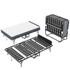 Twin Extra Long Folding Bed With Adjustable Headboard, Cot With Memory Foam Mattress - Black