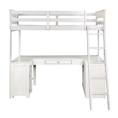 Ambar - Twin Loft Bed With Desk & Bookcase & Chest - Light Gray