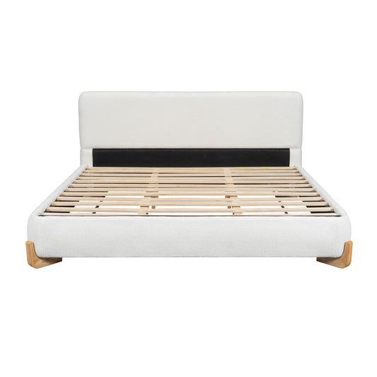 Elegant Boucle Upholstered Bed With Solid Wood Feet