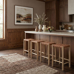 Entwine - Vegan Leather Upholstered Backless Counter Stool - Painted Natural