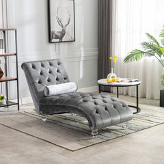 Velvet Chaise Lounge Indoor, Button Tufted Upholstered Chaise Lounge Chair With Pillow