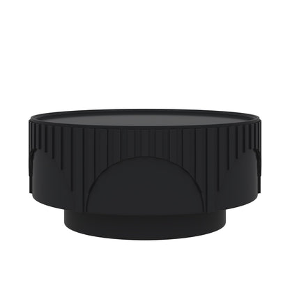 Round Fluted Drum Coffee Table With Sturdy Base For Living Room