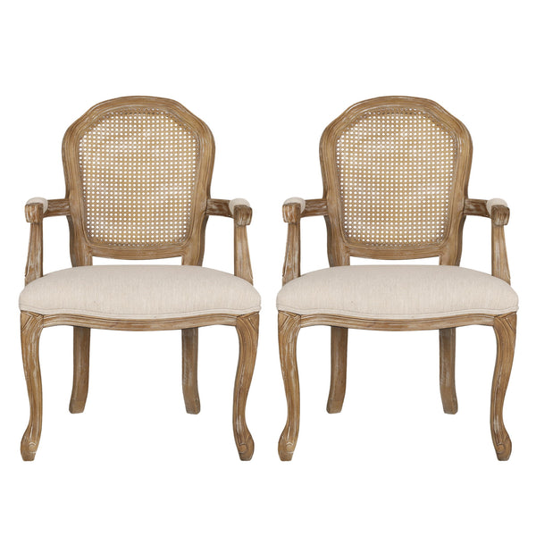French Country Style Dining Chair Set With Cane Webbing Backrest - Beige