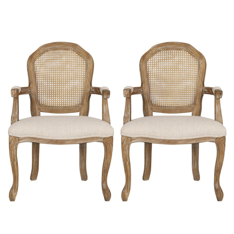 French Country Style Dining Chair Set With Cane Webbing Backrest - Beige