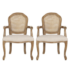 French Country Style Dining Chair Set With Cane Webbing Backrest - Beige