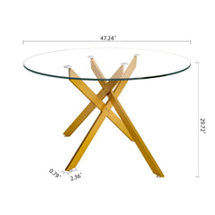 Stylish Round Clear Tempered Glass Dining Table With Metal Legs
